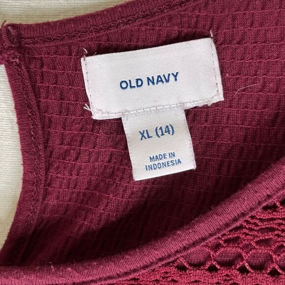 Old Navy Dress Girls Burgundy Wine Crinkle Jersey Lace Trim Swing Dress XL 14 - Picture 8 of 8